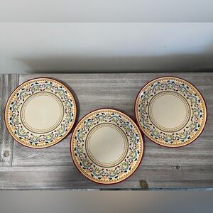 Set of 3 Bobby Flay Sevilla Dinner Plates Red Trim